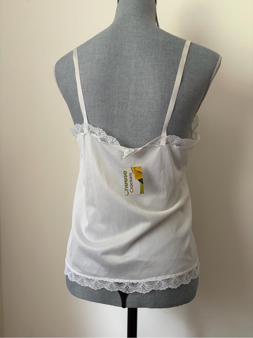 Vintage White Nylon Camisole with Lace Trim and Satin Ribbon - Picture 3 of 7